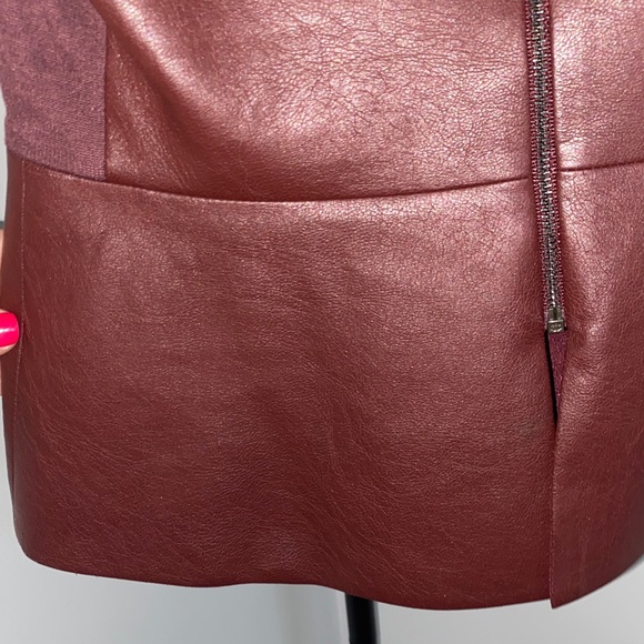 BCBGMaxAzria Burgundy Faux Leather Peplum Top - Picture 8 of 11